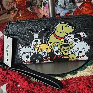 Marc Tetro Black Dog Print Wristlet New Striped Lining